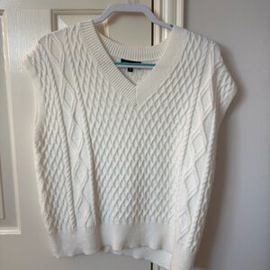 PrettyLittleThing White V-Neck Cable Knit Sweater